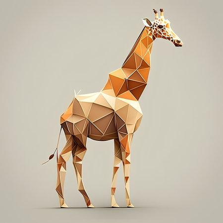 Low poly giraffe isolated on gray background. 3d illustration.の素材
