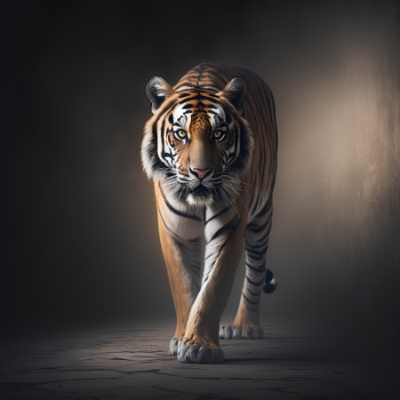 Portrait of a tiger in the dark. This is a computer generated and 3d rendered picture.の素材