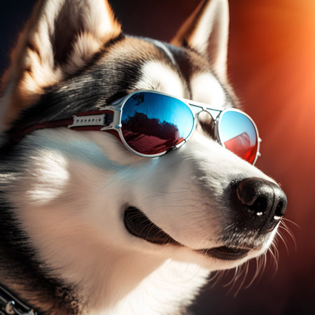 Portrait of a beautiful siberian husky dog with sunglassesの素材