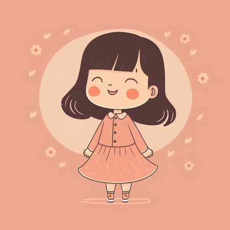 Cute cartoon girl. Vector illustration of a cute little girl.の素材