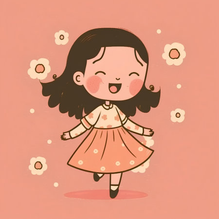Cute little girl with flowers in her hair. Vector illustration.の素材
