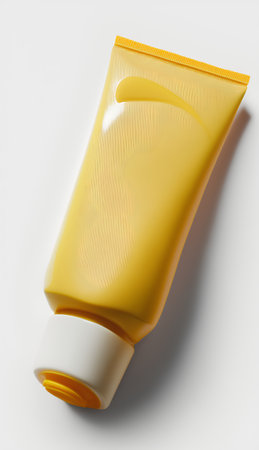 Blank yellow cosmetic tube isolated on white background. 3d renderingの素材