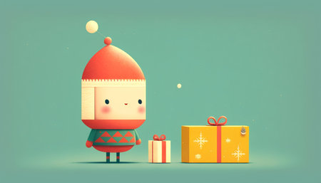 Cute cartoon character with christmas gifts and snowflakes.の素材