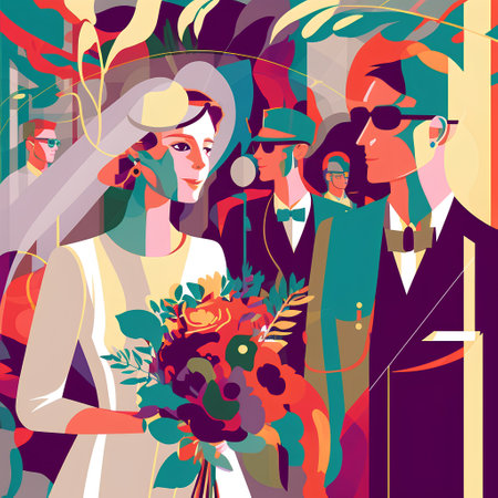 Wedding couple in love. Vector illustration in flat style.の素材