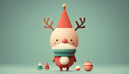 cute christmas reindeer with christmas tree, 3d renderの素材
