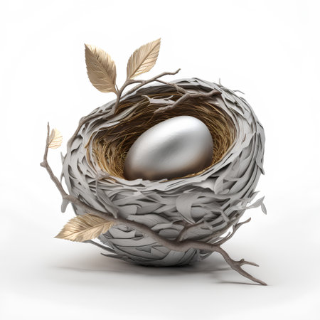 Easter egg in the nest on a white background. 3d renderingの素材