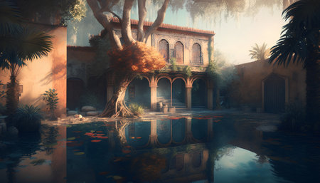 Fantasy landscape with arabic architecture. Arabesque style.の素材