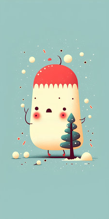 Cute cartoon christmas tree and snowman. Vector illustration.の素材