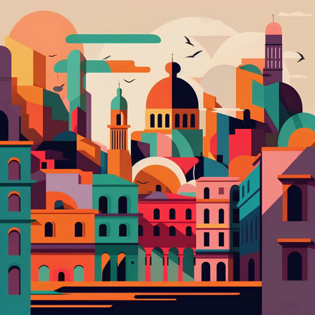 Cityscape of Istanbul, Turkey. Vector illustration in flat style.の素材