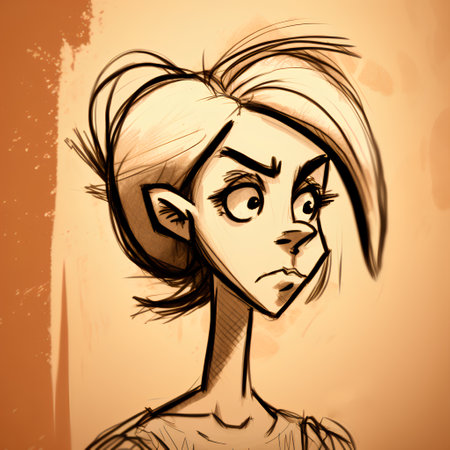 Portrait of a beautiful girl with short hair. Hand-drawn illustration.の素材