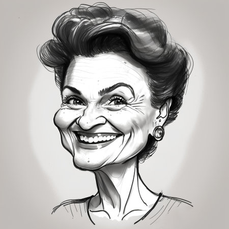 Cartoon illustration of a woman's face with a happy expression.の素材