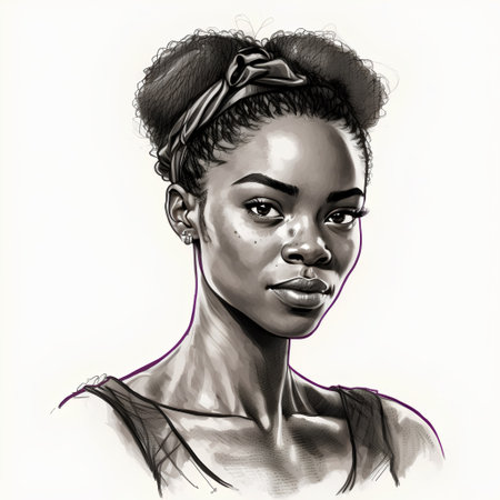 Portrait of a beautiful african american woman in profile.の素材