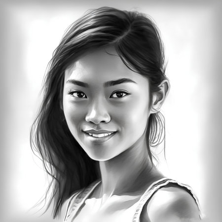 Portrait of a beautiful young woman. Black and white photo.の素材