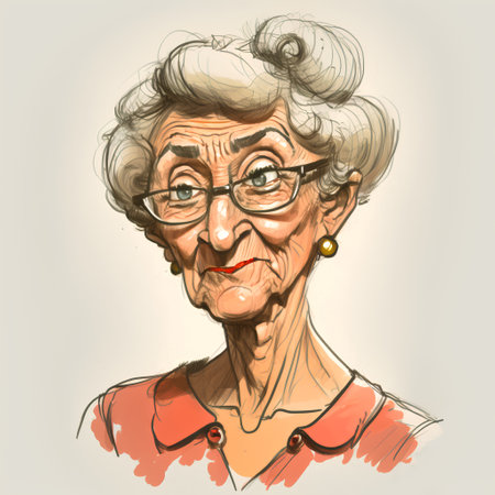 Portrait of an elderly woman with glasses. Hand-drawn illustration.の素材