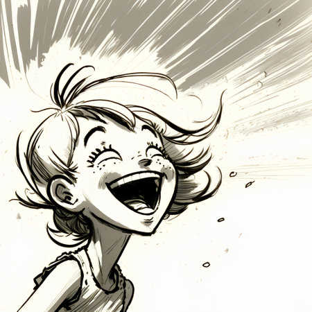 Vector illustration of a laughing girl in comics style with speech bubble.の素材