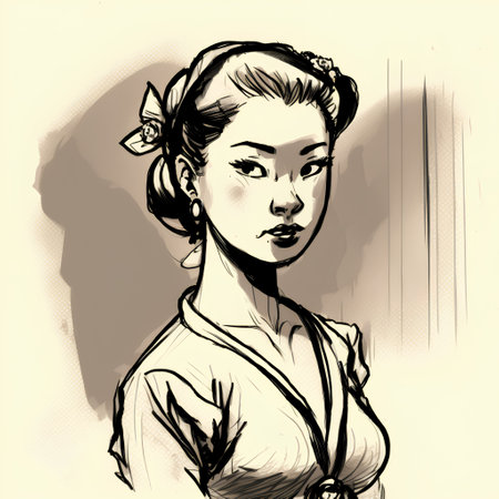 Fashion girl in sketch-style. Hand-drawn illustration.の素材