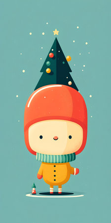 Cute cartoon snowman with christmas tree. Vector illustration.の素材
