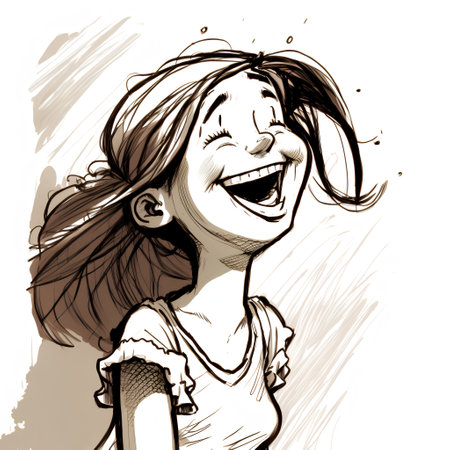 Vector illustration of a happy girl with a microphone in her hand.の素材