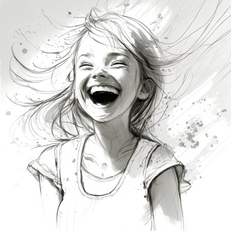 Portrait of a laughing little girl. Hand-drawn illustration.の素材