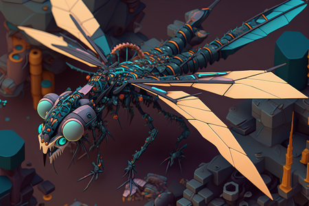 3D rendering of a fantasy alien creature with spaceship in the backgroundの素材