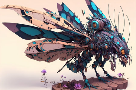 Fantasy alien spaceship on a background of flowers. 3d renderの素材