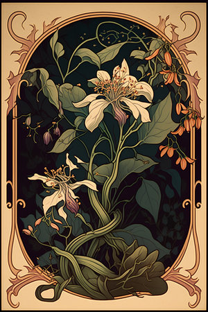 Grunge floral frame with flowers and leaves. Vector illustration.の素材