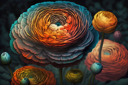 3D fractal illustration of an abstract flower background for creative art designの素材