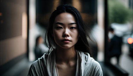 Portrait of a beautiful young asian woman in the city.の素材