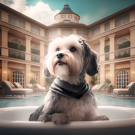 Cute Maltese dog in a bathtub. Toned.の素材