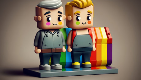 Couple of men with books on a shelf. 3d illustrationの素材