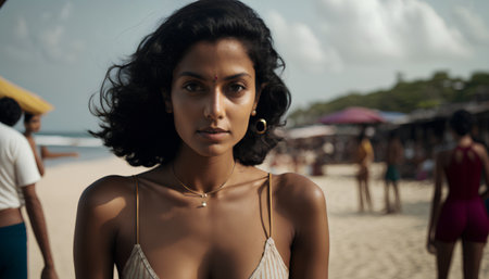 Portrait of a beautiful young woman on the beach in Baliの素材