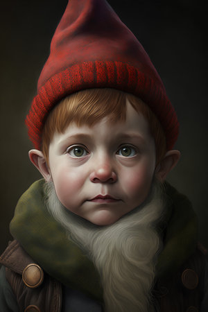 Little boy in a red hat and coat. Portrait of a child.の素材