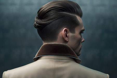 Handsome young man with stylish hairstyle wearing a beige coat.の素材