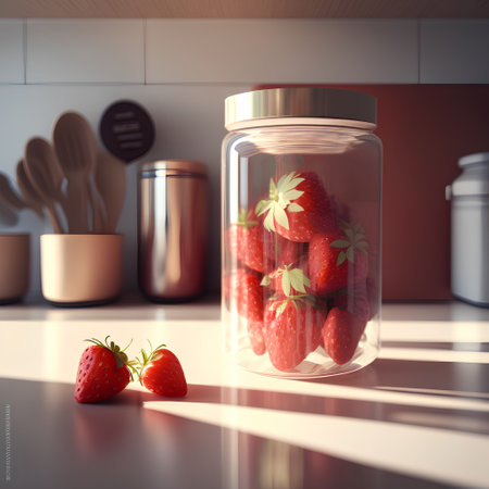 Strawberries in a jar in the kitchen. 3d renderingの素材