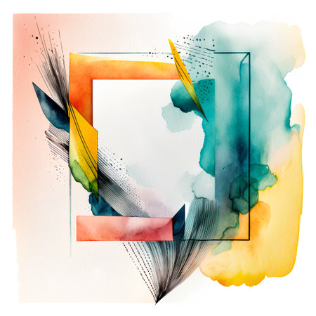 Abstract watercolor background with geometric elements. Hand-drawn illustration.の素材