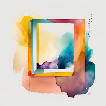 Abstract watercolor background with frame. Hand-drawn watercolor illustration.の素材