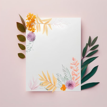 Creative layout made of floral elements on pink background. Flat lay, top view.の素材