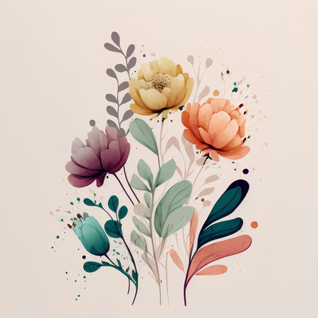 Hand drawn watercolor floral bouquet isolated on white background. Vector illustration.の素材