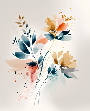 Watercolor floral background with flowers and leaves. Hand-drawn illustration.の素材