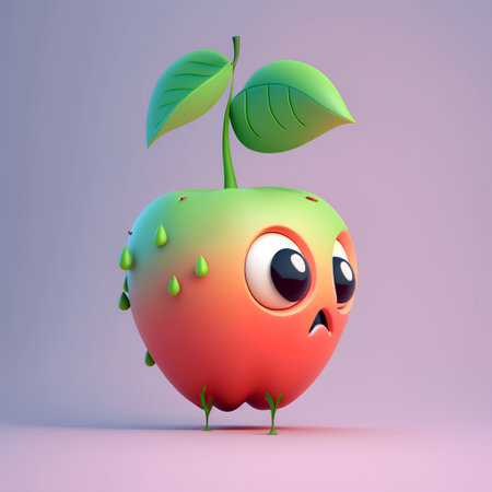 Funny apple character with eyes and mouth. 3d illustration.の素材