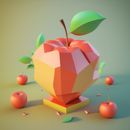 3d illustration of red apple with green leaves and red apples.の素材