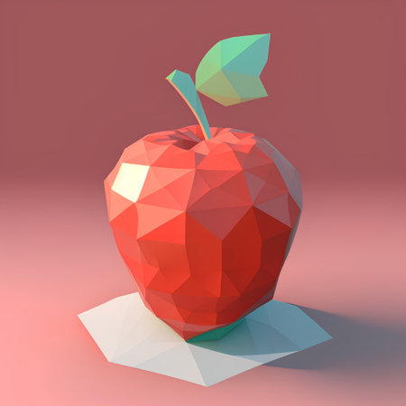 Red apple with green leaf, low poly style, 3d illustrationの素材