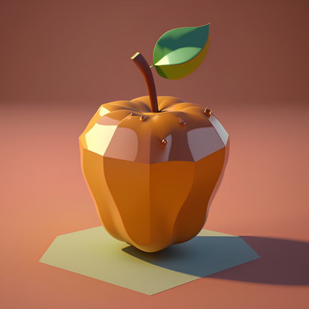 Orange apple with green leaf in the shape of an apple, 3d renderの素材