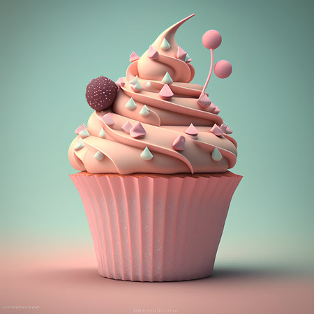 Cupcake with cream, 3d render, 3d illustrationの素材
