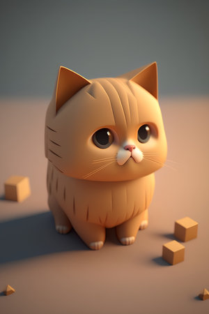 3d rendering of a cute cat on a colored background with cubesの素材