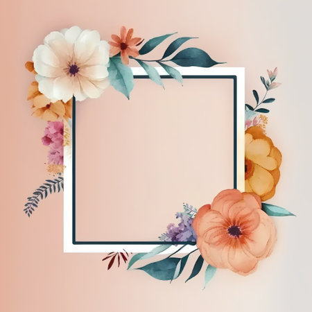 Floral frame with flowers and leaves on pink background. Vector illustration.の素材