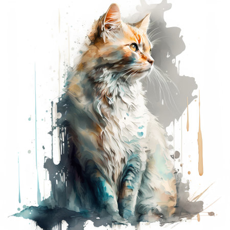 Watercolor portrait of a beautiful cat on a grunge background.の素材