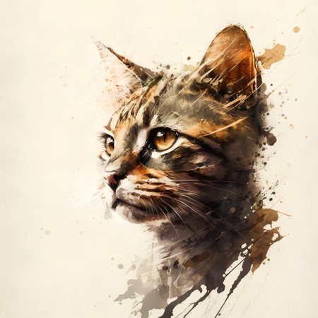 Portrait of a beautiful cat in watercolor style. Digital painting.の素材