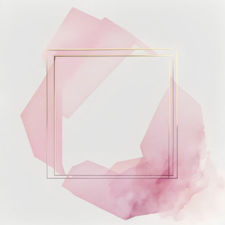 Abstract watercolor background with golden frame and place for your text.の素材