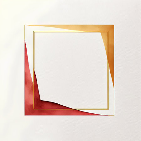 Abstract watercolor background with golden frame. Template for greeting card or invitationの素材